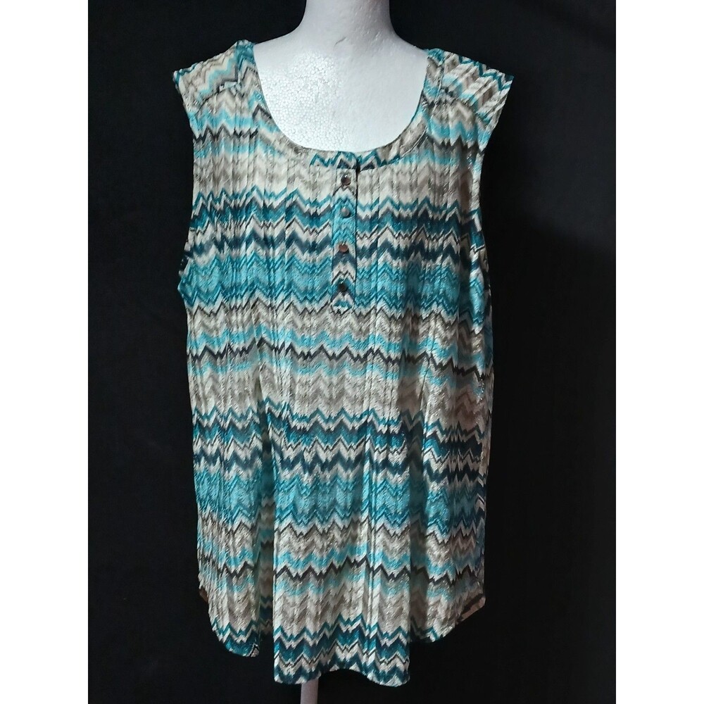 New Directions Women's Sleeveless Chevron Pattern Blue Top 2X
